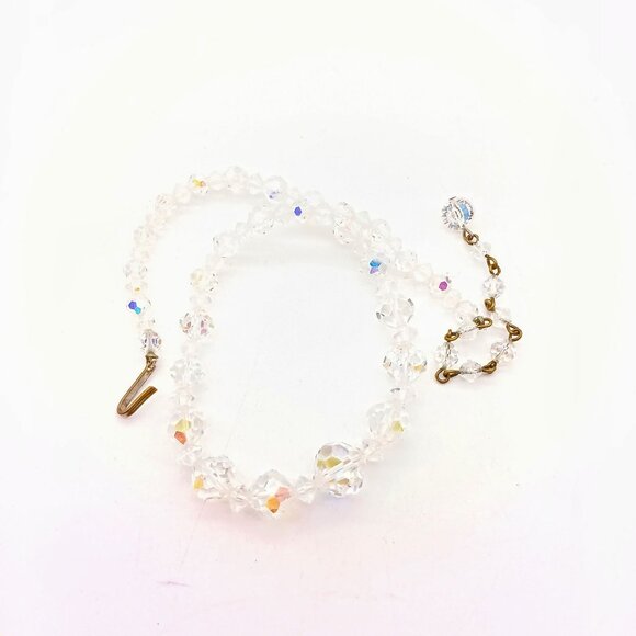 Vintage Faceted Crystal Graduated Strand, Clear Czech Glass Beads Choker Necklac - Picture 2 of 3